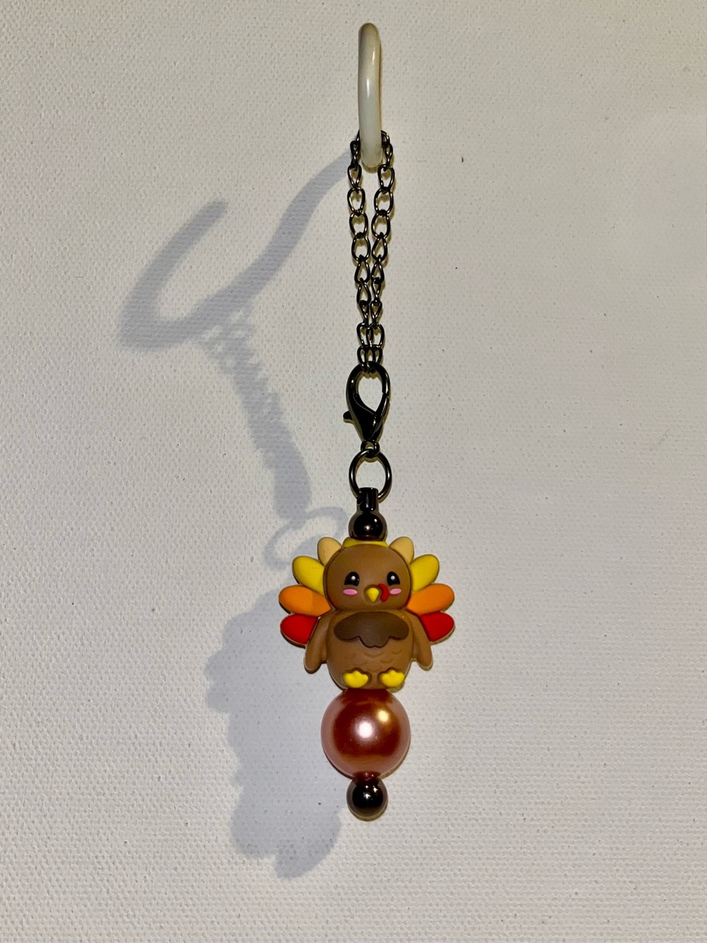 Brown Turkey Harvest Cup Charm with Copper, Yellow, Orange & Red Accents